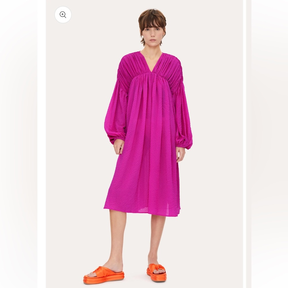 Stine Goya Anais Textured Magenta Pink 3/4 Length Sleeve Midi Dress XS